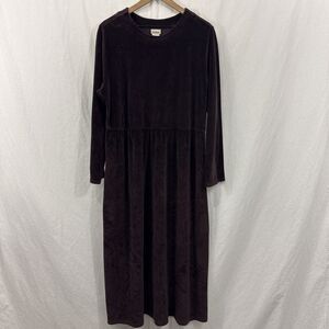 LL Bean Vtg Womens Sz 18 Chocolate Brown Velvet Modest Midi Dress Country